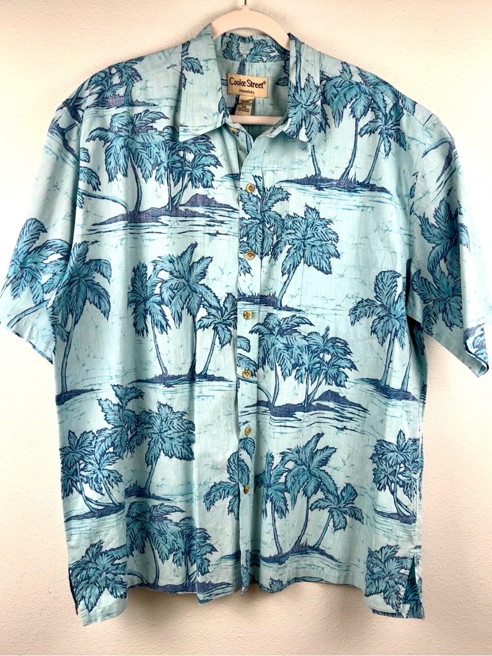 Cooke Street 100% Cotton Tropical Palm Tree Blue Hawaiian Shirt, Size 2XL